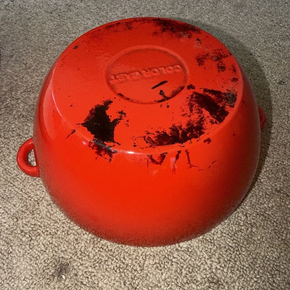 Vintage Color Cast Iron Dutch Oven Red Apple/ Tomato Casserole Pot 8